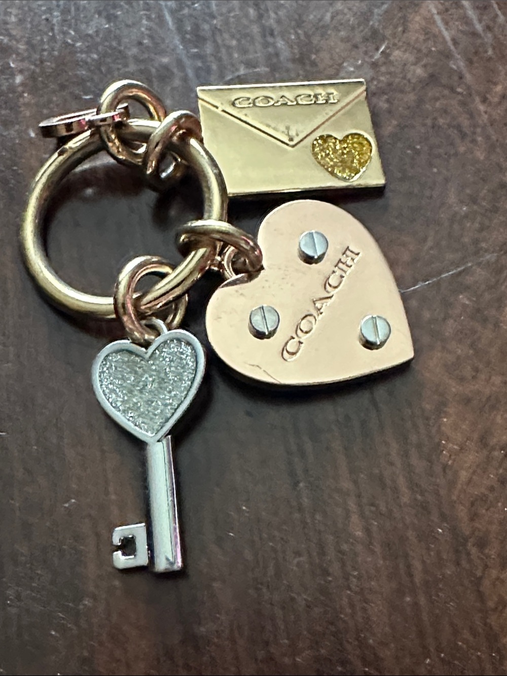 Coach Gold & Silver Heart Keychain Charm - Heart, Key & Envelope